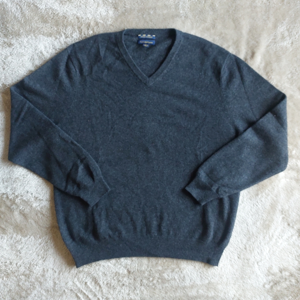 Club Room Estate Cashmere Men's Gray 2 Ply Soft Lightweight V Neck Sweater | L